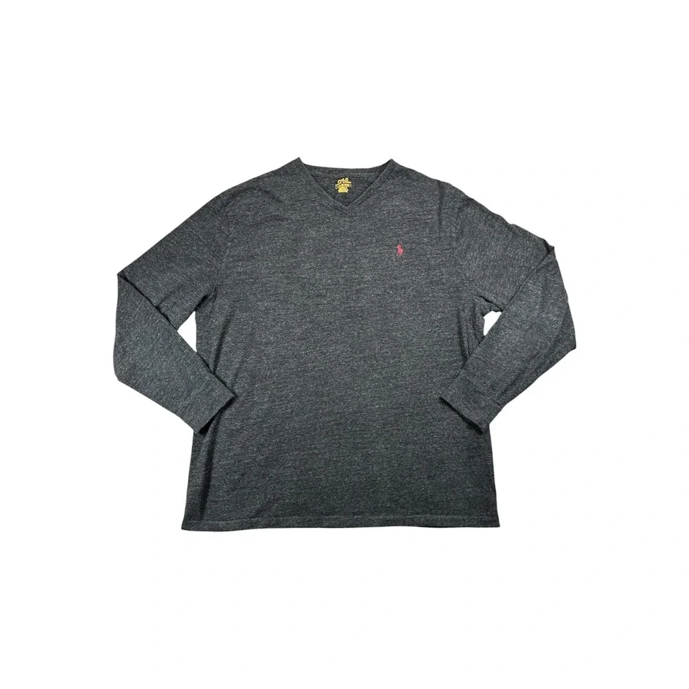 Polo Ralph Lauren Men's Long Sleeve V-Neck T-Shirt Charcoal Gray XL Preppy Logo